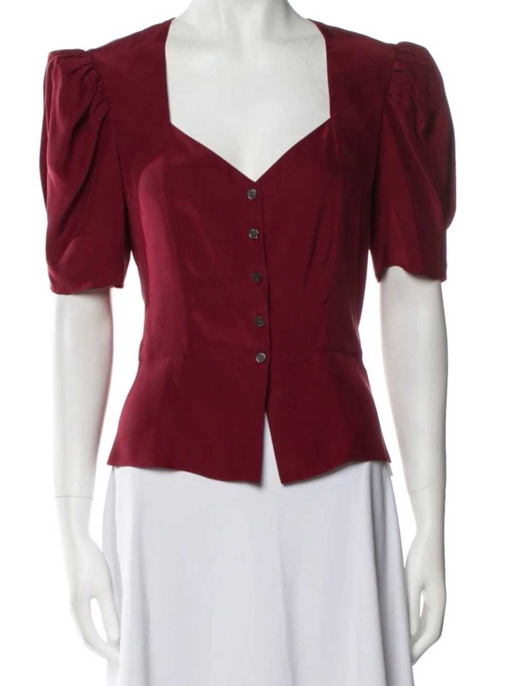 Frame Denim Burgundy silk Puff Sleeve Button Front Top